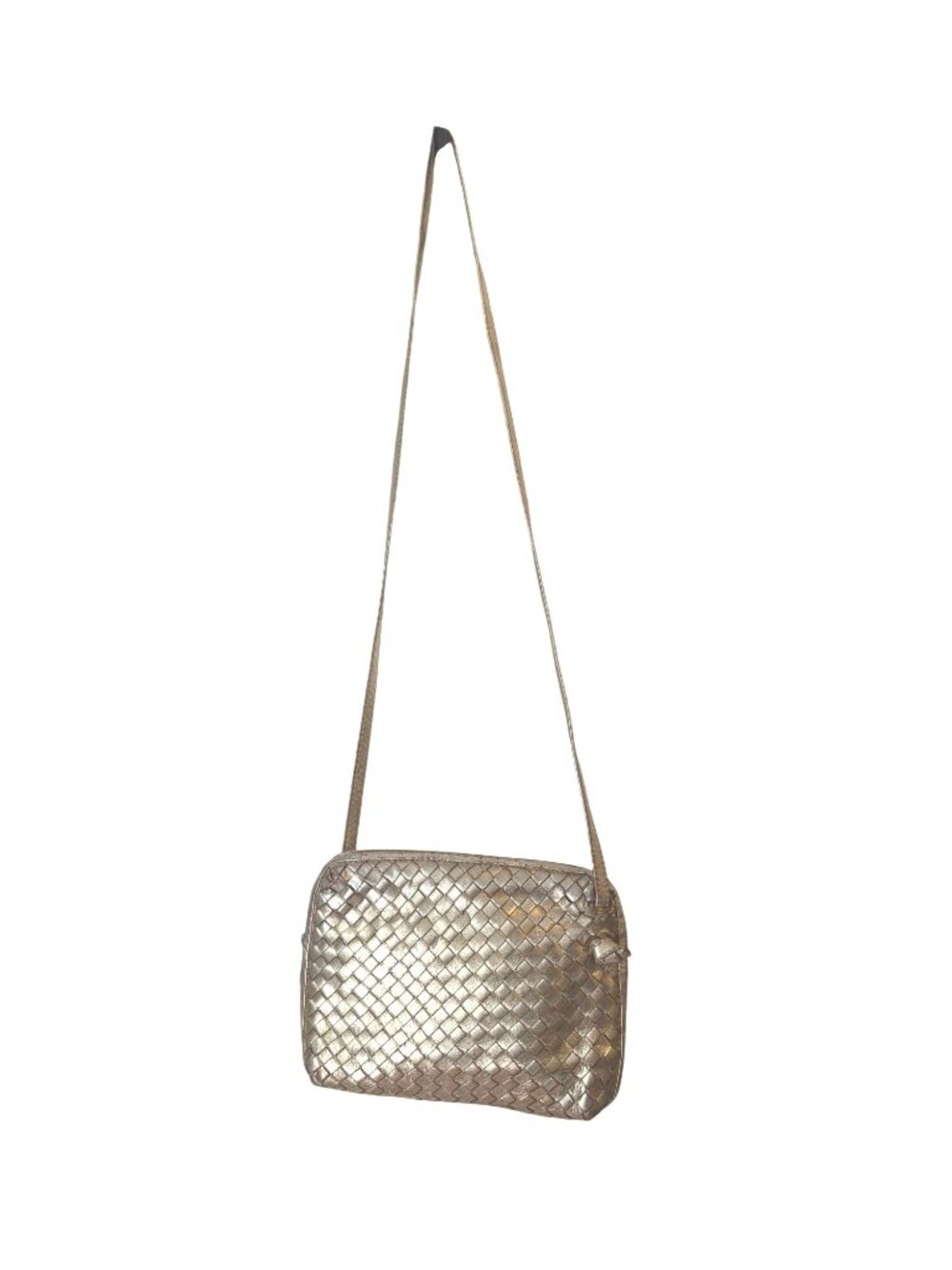 Vintage 70s 80s Metallic Gold Woven Leather Crossbody Bag - Picture 10 of 10